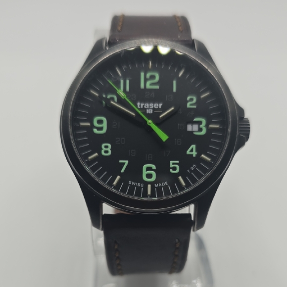 Traser P67 Officer Gun Black Dial Watch with Brown Leather Strap